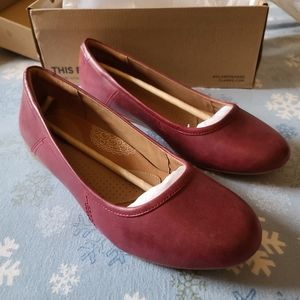 BRAND NEW Clarks Canebay Plane Ballet Flats 9.5W Leather, Wine